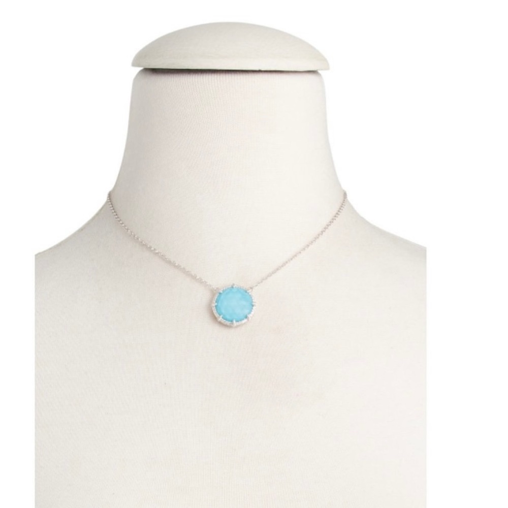 NWT Judith Ripka Turquoise Doublet & White Topaz Pendant Necklace